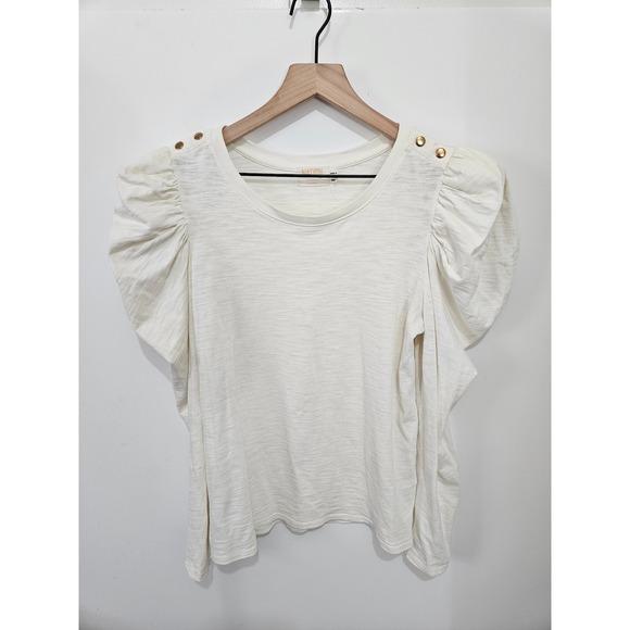 Nation LTD Tops - Nation LTD Womens Cream Slub Knit Puff Sleeve Button Shoulder Top Size Medium